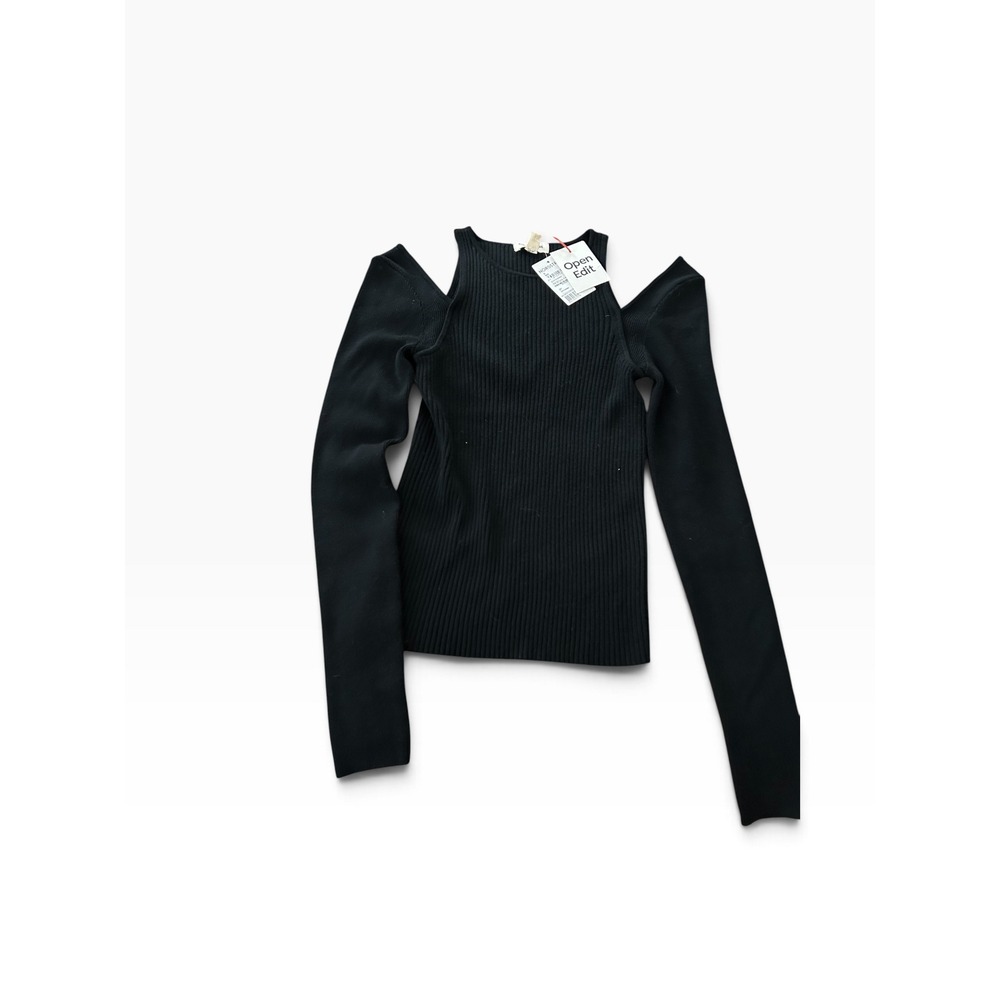 Open Edit Black Cold Shoulder Rib Knit Long Sleeve Top Small NWT ED474389MI